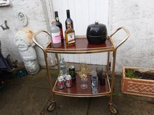 Vintage Two-Tier Gold Coloured Wood Effect Tea Trolley Hostess Trolley