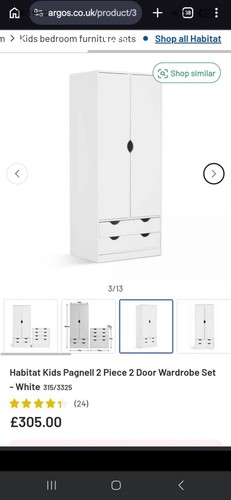 White habitat single wardrope - single,