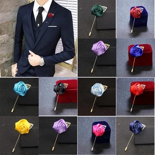 Rose flower lapel pin - rose, men
