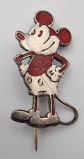 Disney MICKEY MOUSE pin badge - silver + enamel Charles Horner 1930s size medium