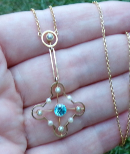 Antique 15ct gold blue zircon - antique,