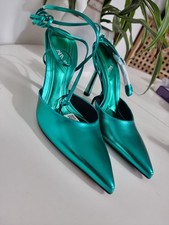 Zara Lace-up Pointed Toe Metallic Turquoise Chrome Effect High Heels Shoes Uk4