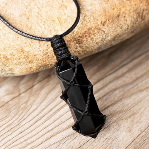 Black obsidian hexagonal - obsidian,