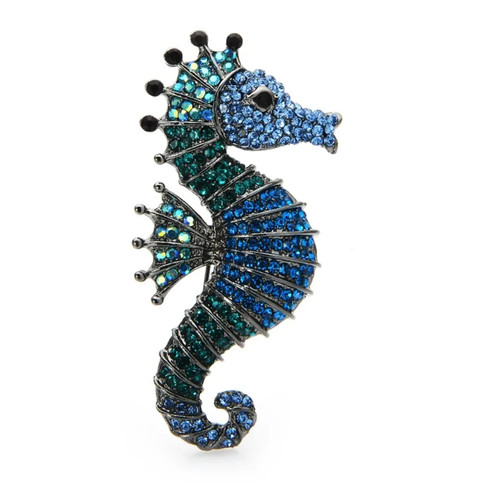 Sparkling blue seahorse brooch - sparkling,