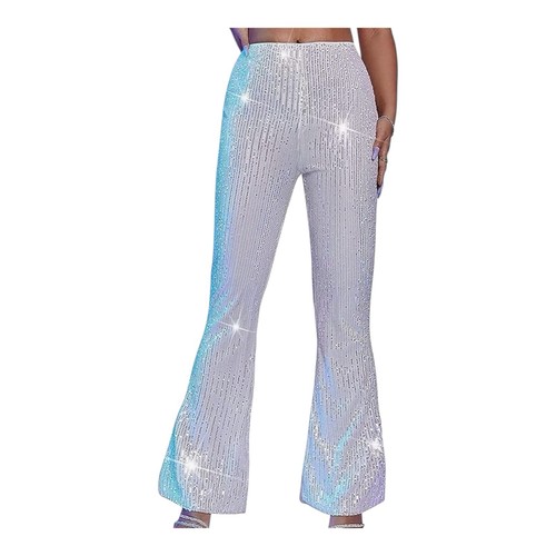 Silver sequin trousers - silver, zip