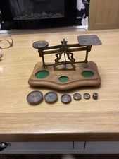 Beautiful Antique Inland Postal Scale W/ 1/4oz-8oz Brass Weights Great Piece