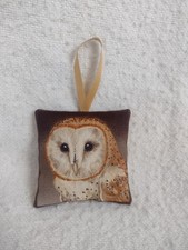Beautiful Barn Owl Miniature Lavender Sachet with Gold Hanging Ribbon 3" x 3" 