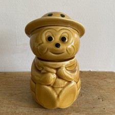 Vintage Unbranded 3D Bear Honey Pot Preserve Jar Ceramic Mustard Brown - Crazed