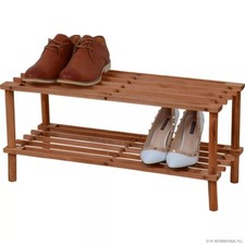 WALNUT WOODEN SLATED SHOE RACK STORAGE STAND HOLDER ORGANIZER LIGHT WEIGHT NEW