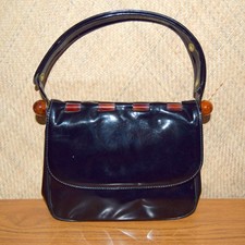 Vintage 1940's-1950's Black Patent & Lucite Handbag, Mid Century, Mad Men