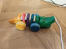 Colourful Wooden Pull Along Snapping Crocodile Aligatotor From PlanToy Not Brio