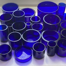 1 Small Cobalt Blue Bristol Glass Condiment/Inkwell/Salt Liner Round Flat Bottom