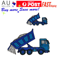 Blue Dump Truck Iron on Patch Lorry Loader Engine Construction Builder Sand Soil
