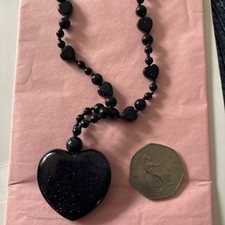 Pre owned Lola Rose Mid’ght Blue Sparkly Sandstone Heart Pendant Necklace 42cm