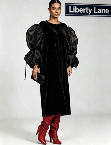 Evening dress black velvet - evening,