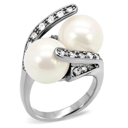 Ladies cream pearl ring - cream, silver