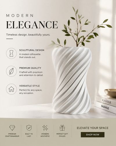 Twisted white vase - twisted,