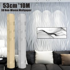 3D Damask Grey Silver Wave Stripe Embossed Textured Wallpaper Roll Wall Covering