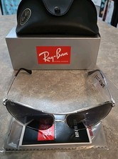 Ray Ban Polished Silver Pilot GRADIENT Grey To Blue Lens Sunglass RB3267 003/8G