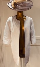 Jacques Vert  UK 12 Pale Silver Grey Textured 3/4 Sleeve Edge To Edge Long Coat