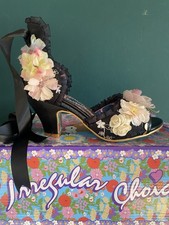 Irregular Choice By Any Other Name Black Floral Heels Sandals Sz 3.5 / EU 36 NEW