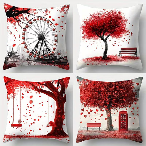Red hearts swing big tree - hearts,