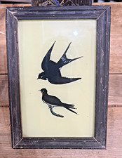 Indian Black Birds  Vintage Reverse Glass Painting in Bold Colors - 19 X 14 cm