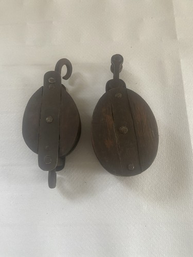 Vintage wooden pulley blocks - vintage,