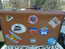 Vintage Large Expandable Hard Suitcase 12 Original Travel Labels Lockable & Key