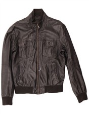 ZARA Mens Bomber Leather Jacket UK 40 Large Black Leather DS01