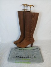 Terra Plana Faux Leather Knee High Brown Zip Up Womens Boots  Size 4 UK