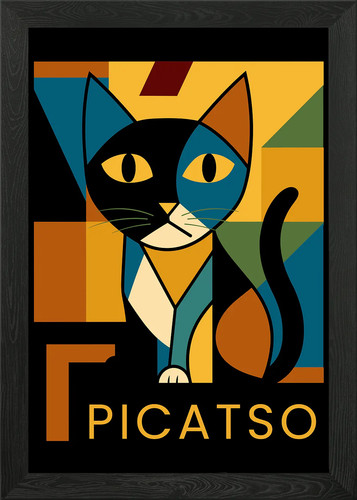 Picatso cubist cat art - art, framed