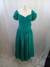 John Charles Peacock Green Dress Long Short Sleeves Size 14 16 Vintage VGC