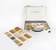 Vintage Solingen 69 Piece Gold Plated Canteen Cutlery Fitted Case 20th C