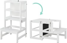 3-in-1 Toddler Learning Tower Kids Step Stool with Safety Rail/Blackboard