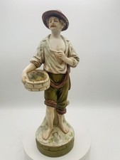 Royal Dux Bohemia Porcelain Figurine fisherman with basket of fish. 25Cm
