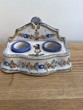 Quimper  Pottery Henroit HR  Antique French Double Inkwell Early 20c With Faults