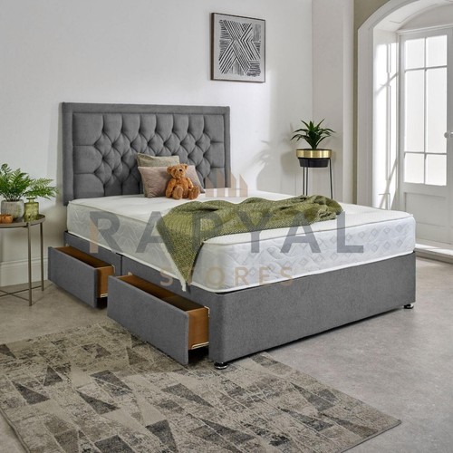 Luxury grey fabric divan - fabric, bed