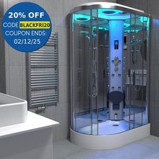 Insignia Chrome Steam Shower Cabin Enclosure Cubicle 1100x700 Offset RH Quadrant