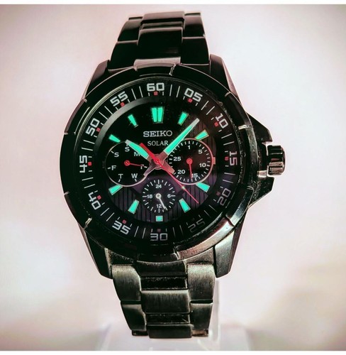 Seiko men all black solar - men's, all-black