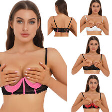UK Womens Open Breast Bra Spaghetti Shoulder Straps Quarter Cup Underwired Bra