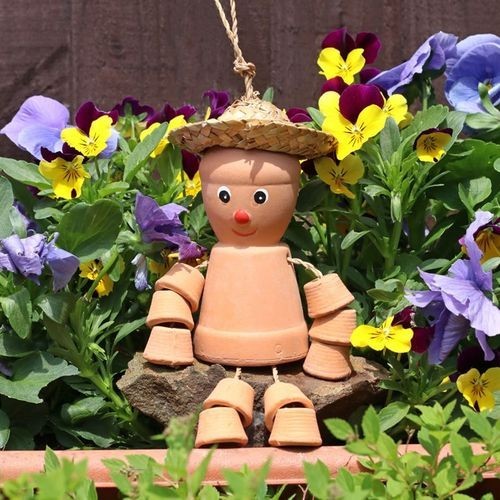 Small terracotta pot man - terracotta,