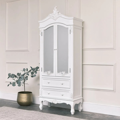 Antique white ornate mirror