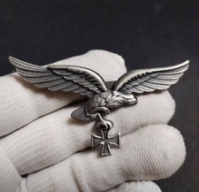 WW2 German Silver Eagle w/ Iron Cross Badge Hat Pin Brooch Military Medal Emblem