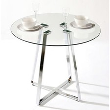 Melito Round Clear Glass Top Dining Table With Chrome Legs