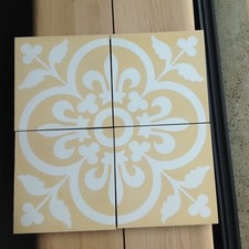 4 Fired Earth Encaustic Cement Tiles Yellow White 1990’s