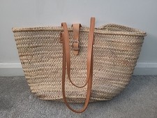 Rattan Straw Woven Beach Bag Holiday Tote Bag Retro Shoulder Bag Leather Handles