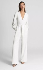 REISS Elsa Long Sleeve Wide Leg Jumpsuit in White