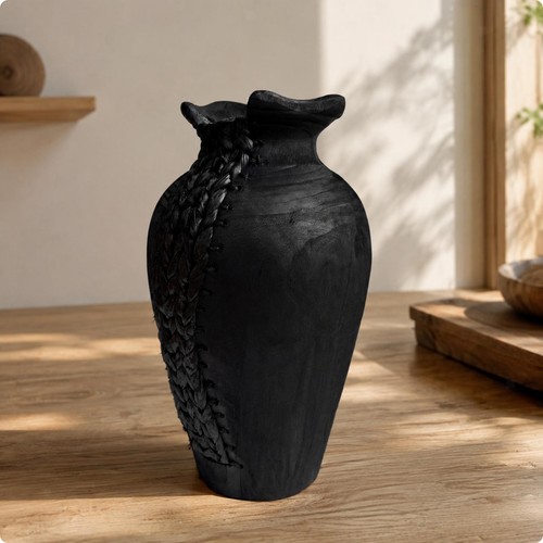 Wood vase with braided carved - wood,