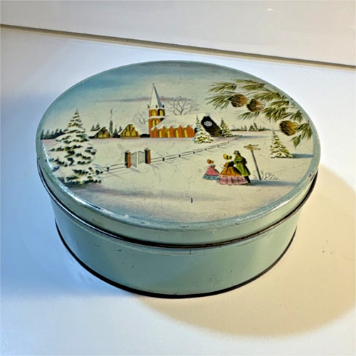 Vintage round tin - round, winter